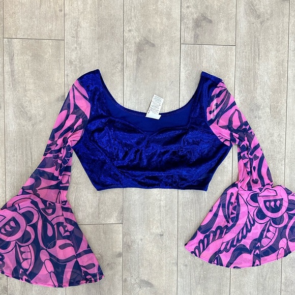 Vintage retro rubies hippie crop blouse top size large bell sleeves - Picture 12 of 12